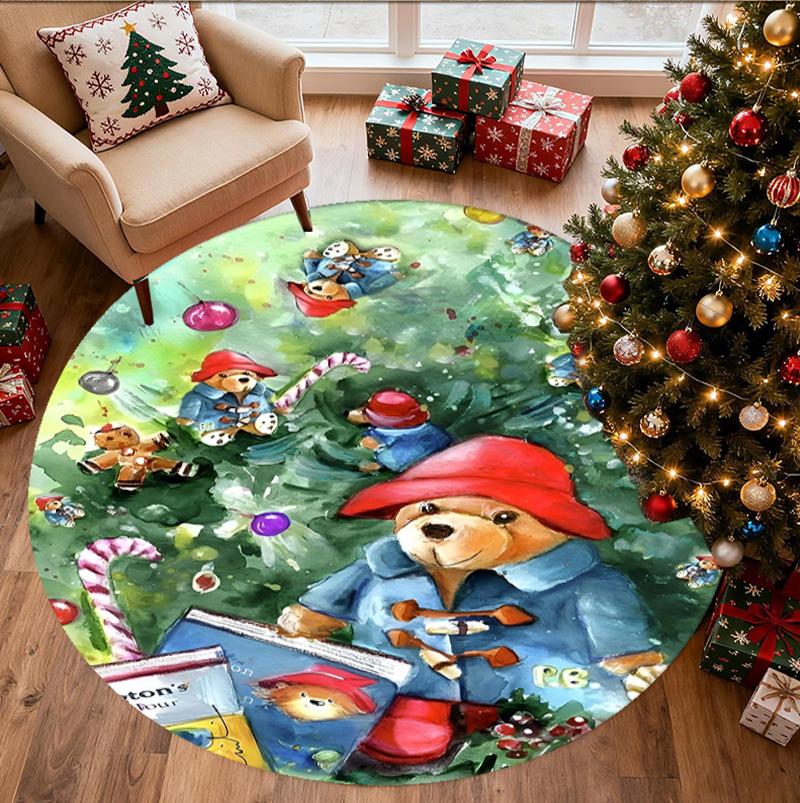Paddington Bear Pattern Round Rug, Indoor/Outdoor Mat, for Picnic, Gameroom, Bedroom, Office, Living Room, Home Decor Carpet, Birthday Gift