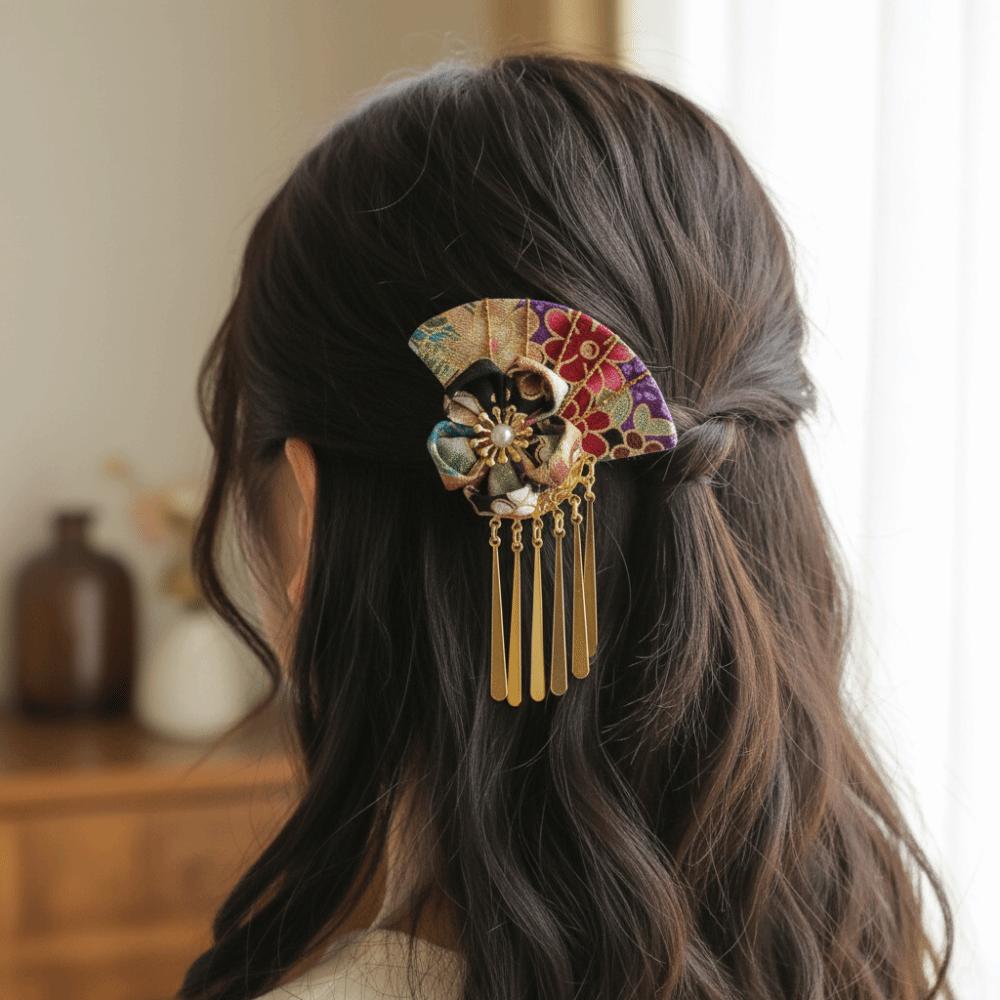Metal Tassel Kimono Hair Clip Elegant Flower Hair Accessories Kids Girls