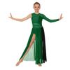 Kids Girls Dance Competition Dress: Color Block Patchwork Side Split Mesh with Shiny Rhinestones & Back Invisible Zipper for Lyrical Performance