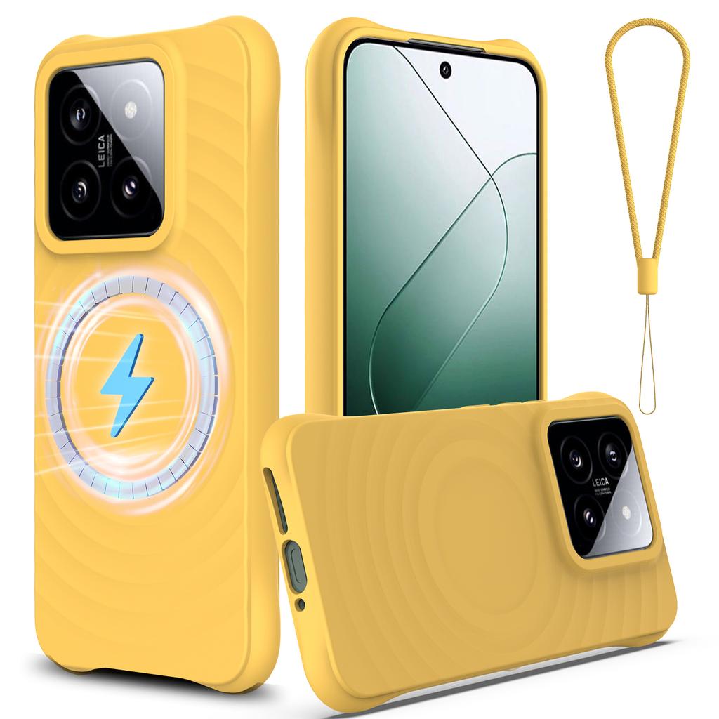 Чехол для Xiaomi 14, совместимый с жидким силиконовым защитным чехлом с пульсирующей текстурой MagSafe и ремешком