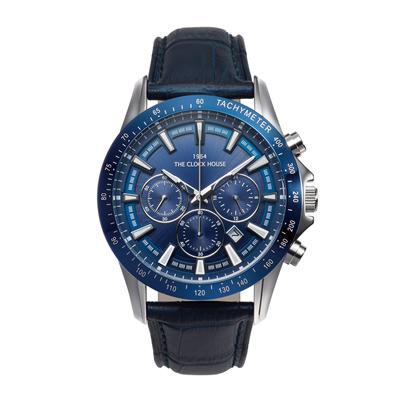 Часы Clock House Business Casual Solar Chronograph с синим кожаным ремешком для мужчин MBC1003-BL2B