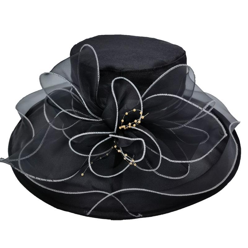 Sombrero elegante con estampado de lunares y flores para mujer, sombrero de Organza con ala ancha, Fiesta en la playa, 2022