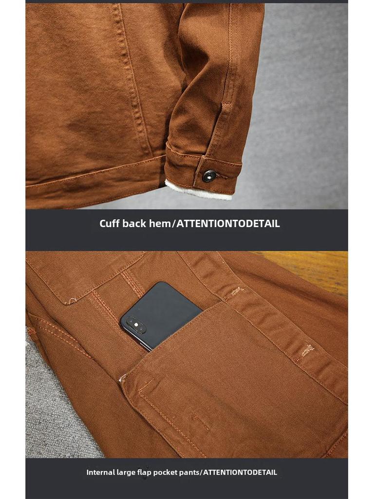 2024 Мужская приталенная куртка из эластичного хлопкового денима в корейском стиле - Осенняя коллекция