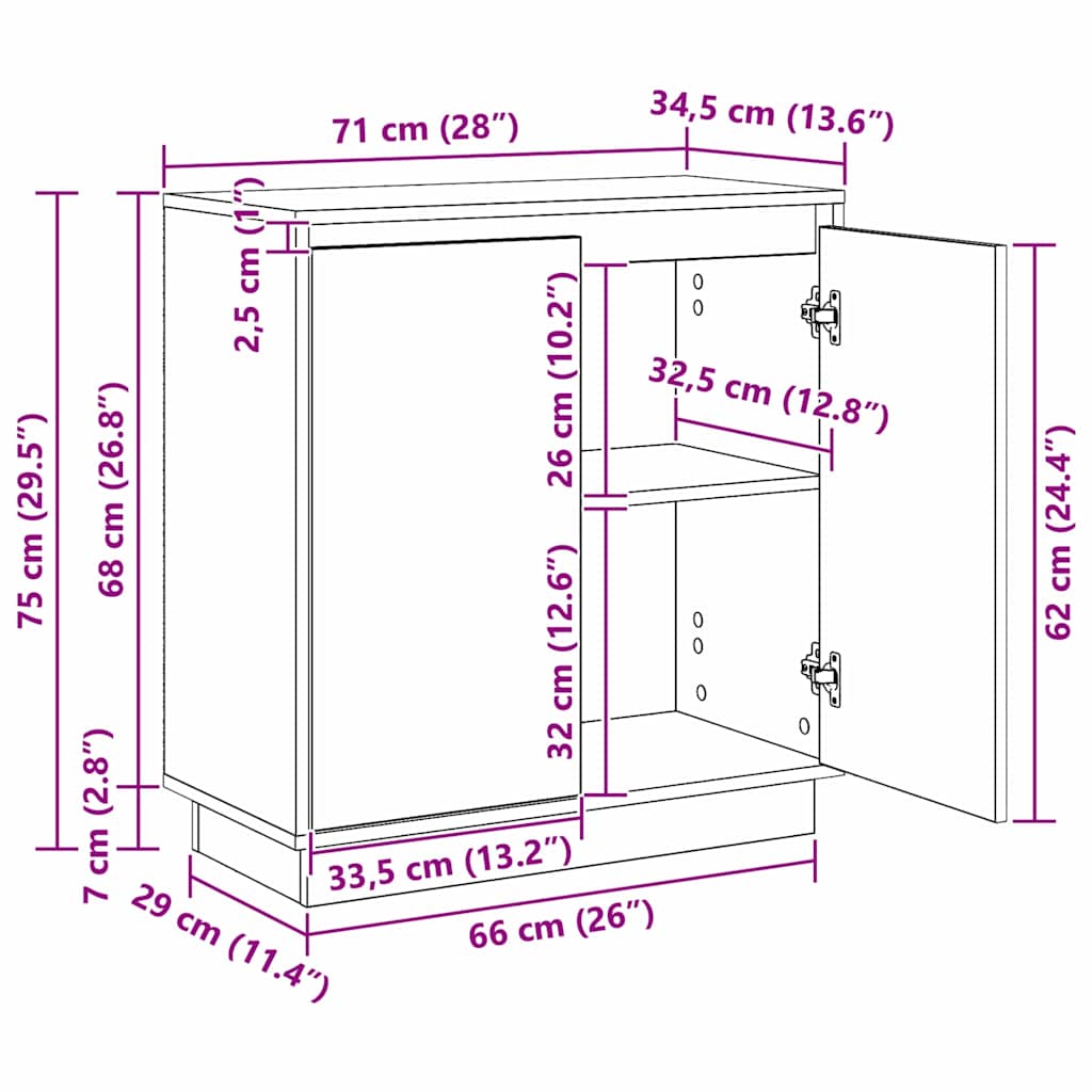 Sideboard in Black Oak Look 71 x 34.5 x 75 cm Particleboard