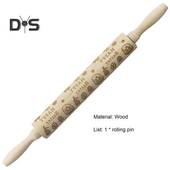 Rolling Pin Labor-saving Wood Flower Pattern Embossing Baking Roller