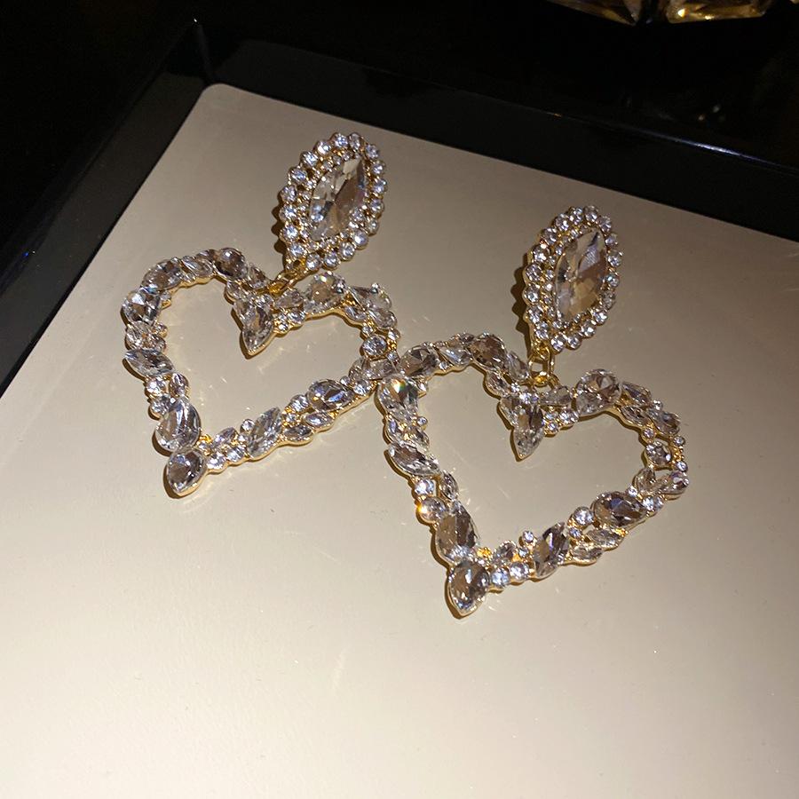 Серебряная Игла Алмазные Геометрические Сердце Полые Серьги Сладкие Крутые Серьги с Характером Spice Girl Легкая Роскошь Продвинутые Серьги Женские