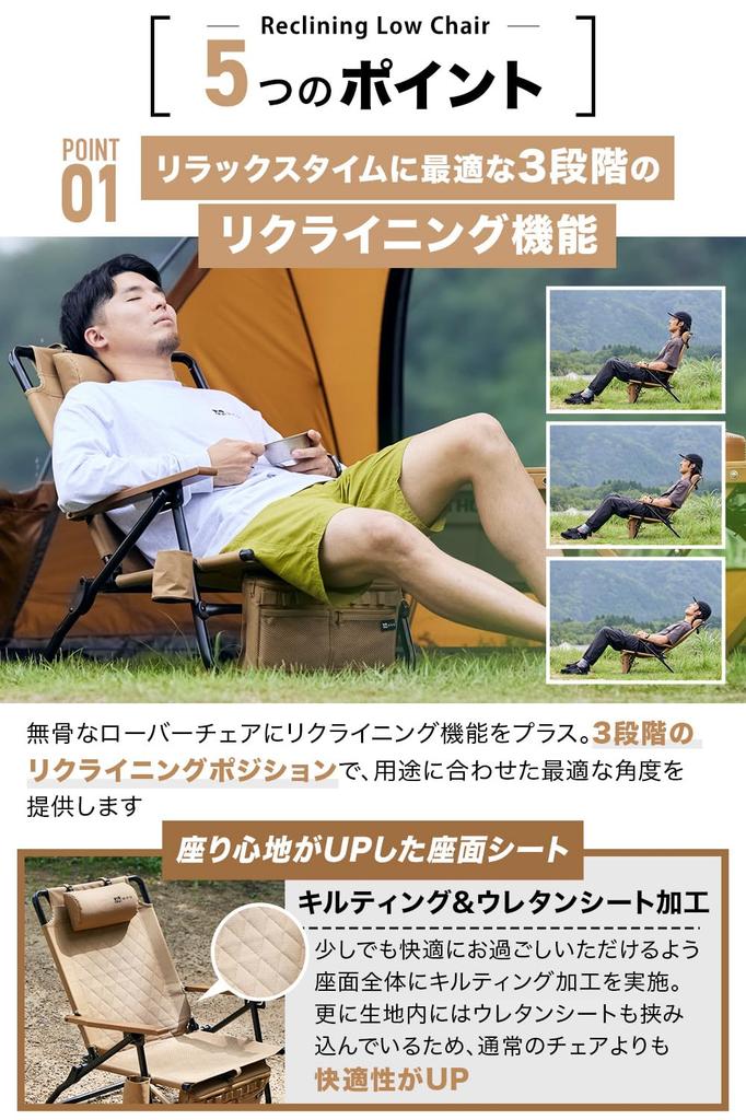 WAQ Низкое кресло с откидной спинкой Низкое кресло с откидной спинкой Складное кресло Кресло с откидной спинкой Уличное костровое Железо Подстаканник WAQ-RLC1 (ЧЕРНЫЙ)