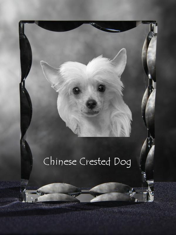 Chinese Crested Dog, Puff – Crystal with a picture of a dog, glass statuette with a picture | Art-Dog
