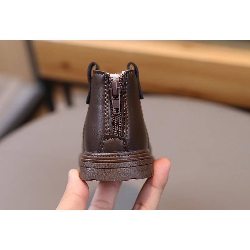 Ретро мода осень и зима новые детские короткие ботинки для девочек нескользящая мягкая подошва малыша обувь для мальчиков теплые кожаные ботинки