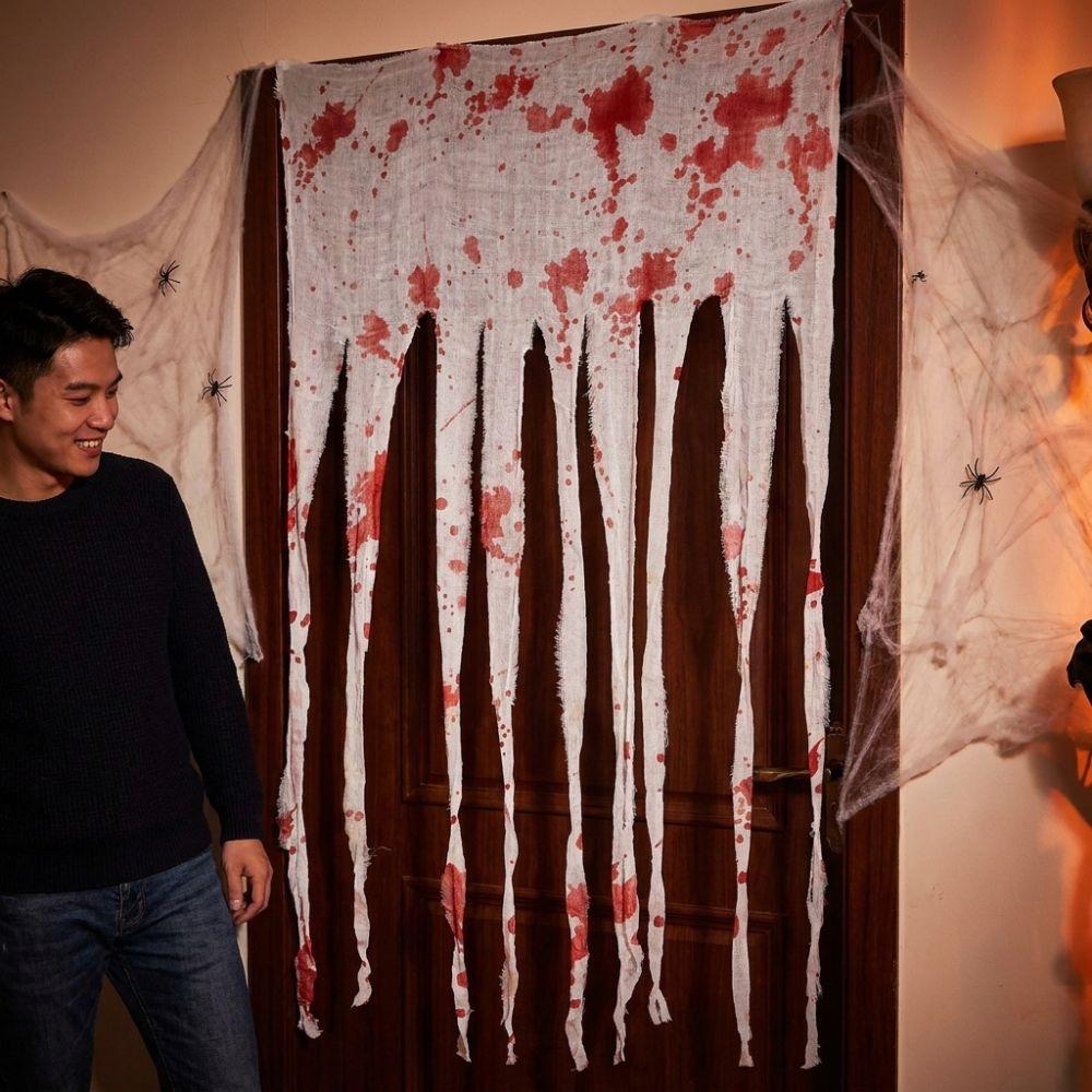 Irregular Frayed Torn Strip Scary Bloody Curtain Blood Splatter Gauze Door Hanging Ghost Festival