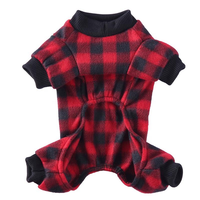 Plaid Four-Legged Polyester Pet Pajamas Soft Fleece Onesie for Small Medium Dogs Cozy Winter Sleepwear Ribbed Cuffs Classic Red