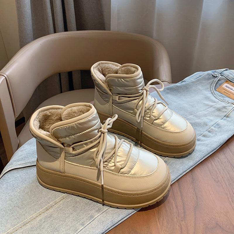 Женские высокие зимние ботинки Plus Velvet, зима 2024 г., теплая повседневная обувь в корейском стиле (К2905)