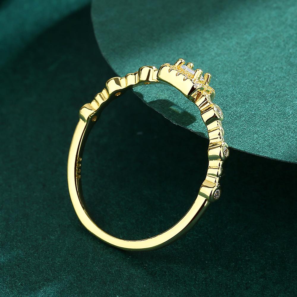 Classic 18K Gold Baguette Small Diamonds Couple Ring For Women Gemstone Genuine Sterling Silver Bridal Gift Jewelry