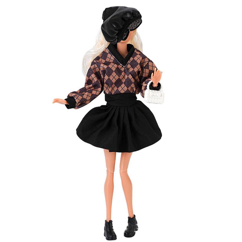 Plaid Sweater Doll Sweater Skirt Set Multicolor Mini College Suit Fashion Doll Clothes