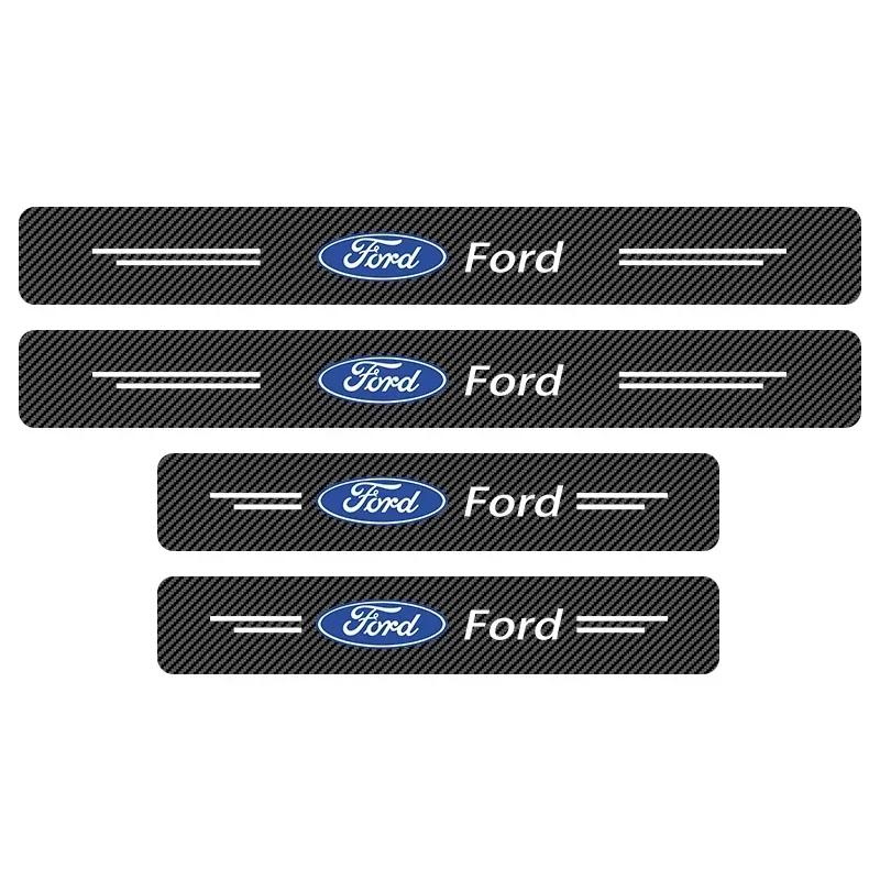 Новая автомобильная наклейка 2026 года для Ford 4 шт. Пластина на дверь автомобиля Наклейка-защита порога из углеродного волокна для Ford Mustang SHELBY GT 500 350 Co
