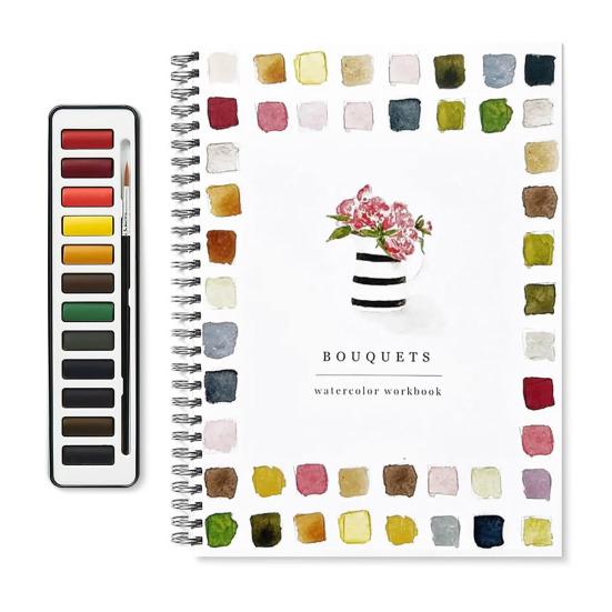 Рабочая тетрадь по акварели 12 цветов Птицы Цветы Животные Дети Акварельные краски Книга Художественные поделки Принадлежности для рисования для начинающих