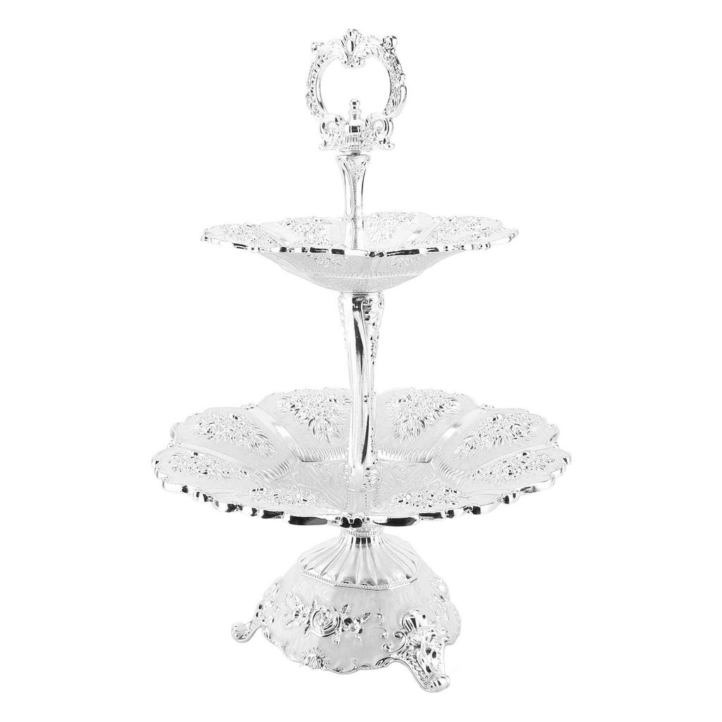 Cup Cake Tower Stand 2 Tier Alloy Elegant Tiered Cake Display Holder Serving Tray Silver White