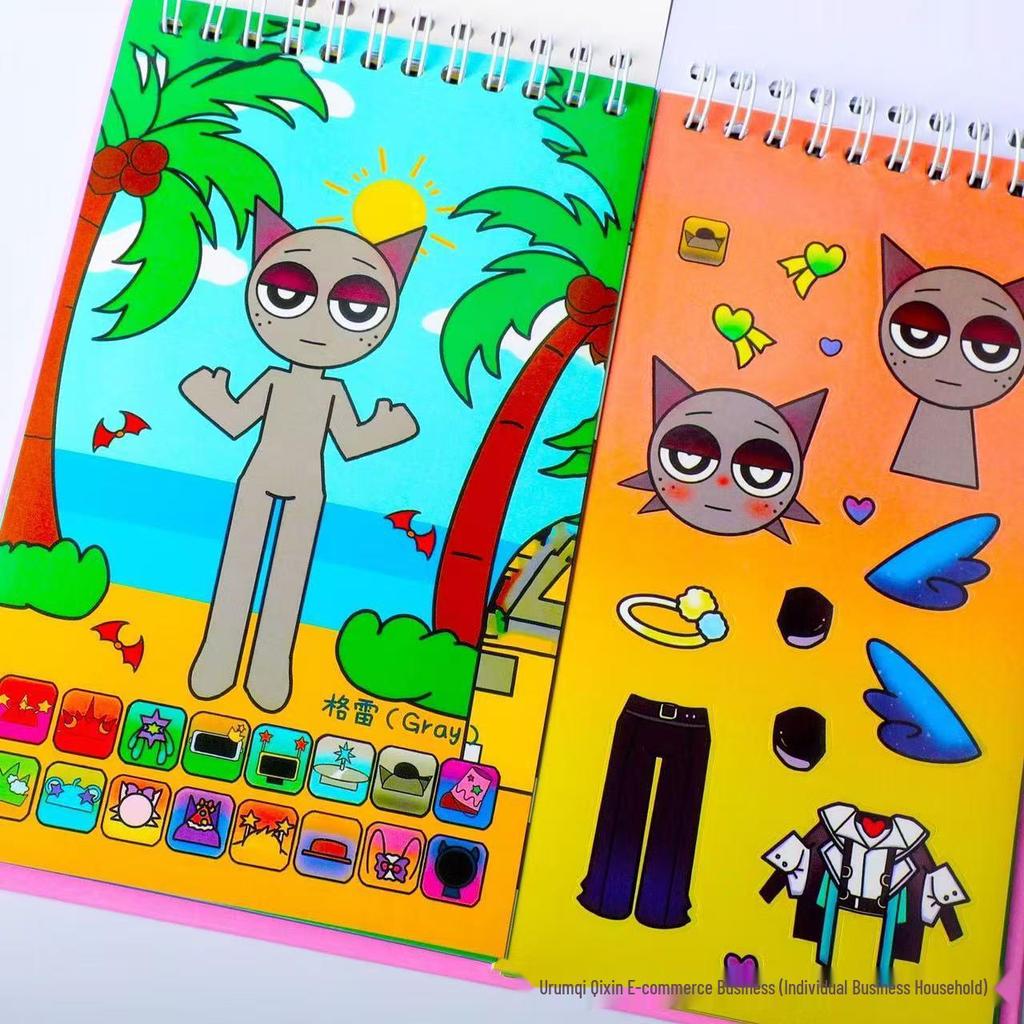 Rhythm Box Cartoon Dress-Up Sticker Book: Children's DIY Educational Notebook with Handmade Stickers for Girls