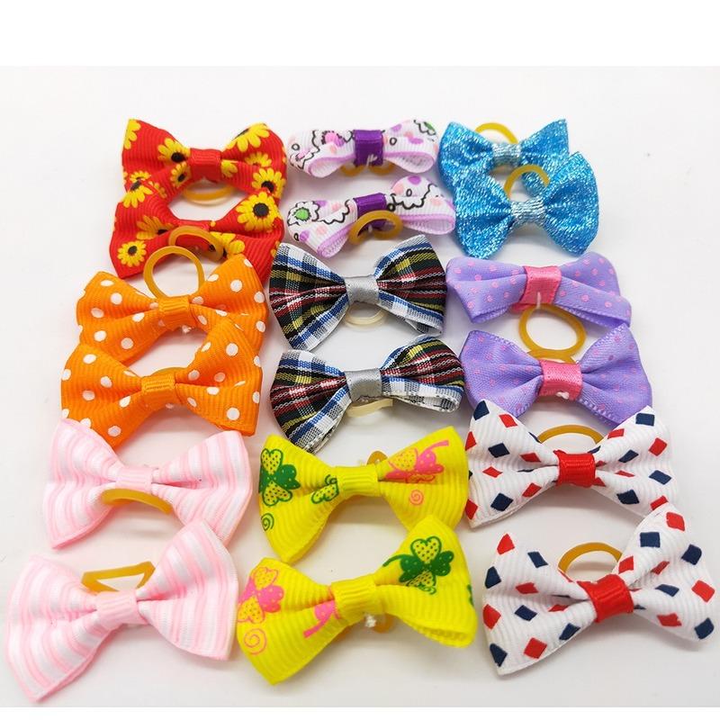 50Pcs Multi-colored Cute Pet Dog Bows Hair Accessories Grooming Puppy Hair Accessories with Rubber Bands Puppy Pet Headwear Beauty Accessories