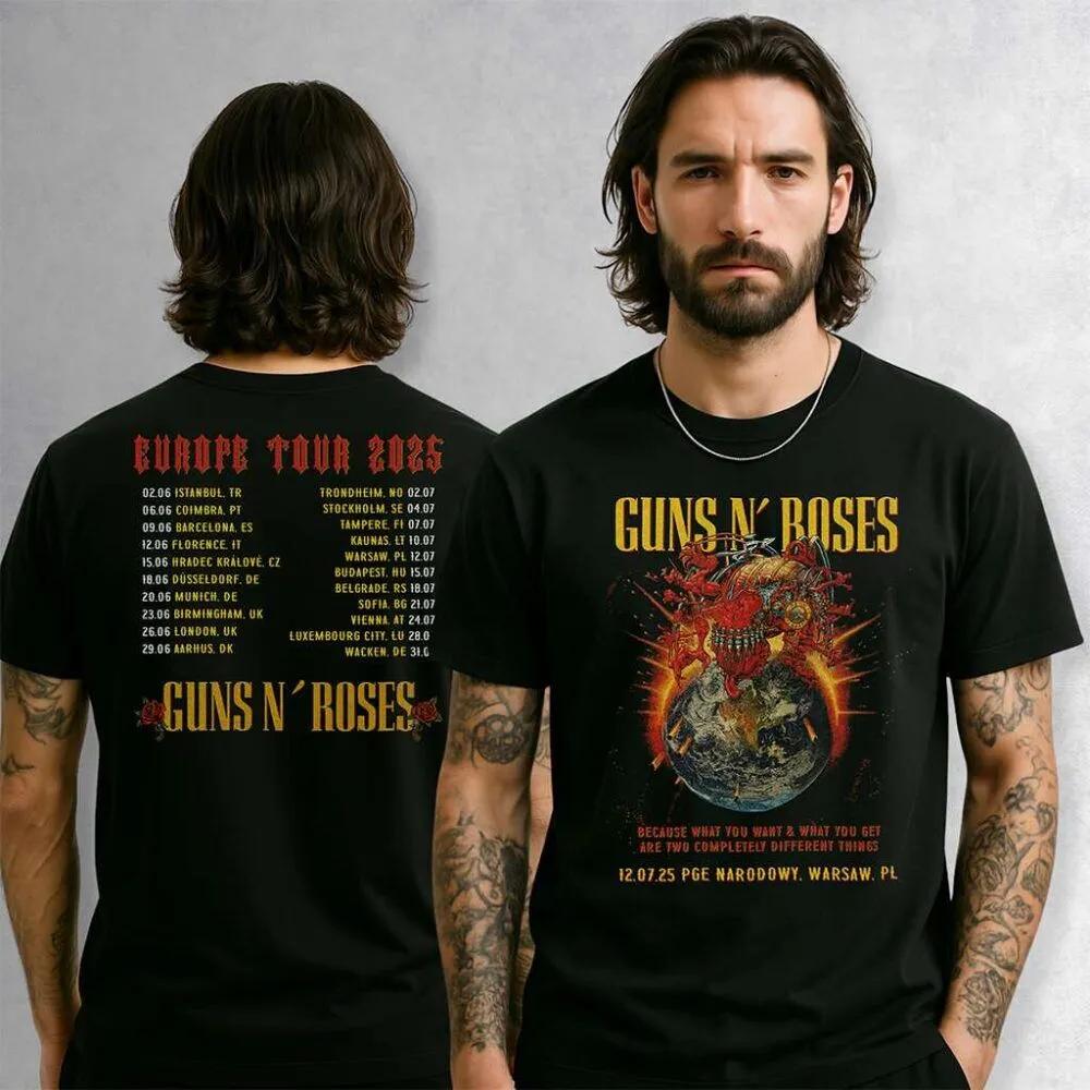 Guns N Roses Мировой Тур 2026 графика 100% Хлопок футболка Мужская Ретро Мода Новый Летний Хип-хоп унисекс Короткий рукав Футболка подарок для фаната