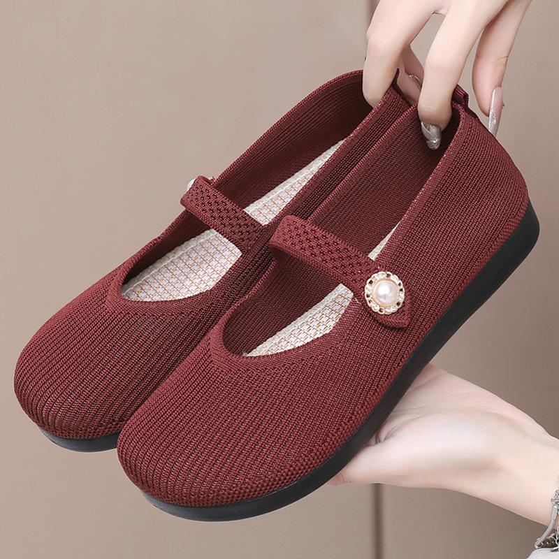2025 новые женские туфли с дышащей плетеной поверхностью и мелким горлом, старые пекинские тканевые туфли, женская рабочая обувь, удобная мягкая подошва, обувь для мам