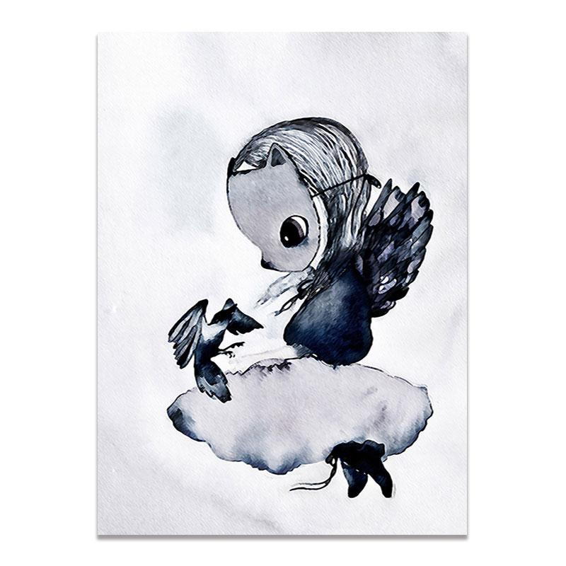 Современный скандинавский кролик для девочек, ангел, настенное искусство, мультяшная картина на холсте, спрей, цветной художественный постер, детские настенные фрески для детской комнаты