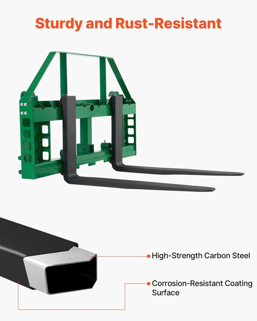 Skid Steer Pallet Forks, 1814 kg Rated Load Capacity, Pallet Fork Frame Attachment with 1065 mm Pallet Forks Forklift Blades, 50.8 mm Hitch Receiver &