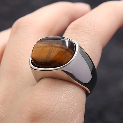Простые Винтажные Кольца с Коричневым Камнем Тигровый Глаз для Мужчин Женщин Нержавеющая Сталь Панк Байкер Мода Вечеринка Украшения Подарки Дропшиппинг