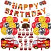 Fire Truck Theme Party Decoration Project Car Pull Flag Cake Plug Balloon Children'S Birthday Party Arrangement Supplies