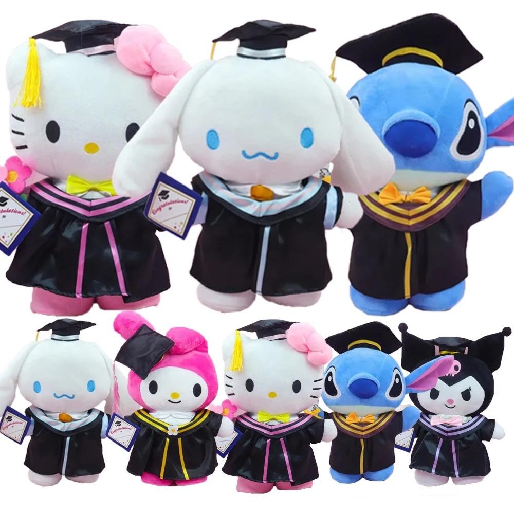 Anime Plush 25cm Cinnamoroll My Melody Kuromi Hello Kitty Graduation Plushie Doll Kawaii Soft Stuffed Graduation Gifts