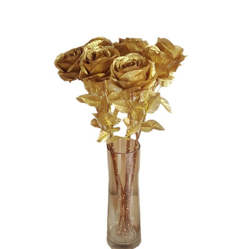 Искусственный пластиковый цветочный арт-объект, имитация розы, свадебная вечеринка, золотые цветы, сделай сам, тканевый орнамент, украшение для дома