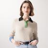 Women's 100% Cashmere Color-block Polo Knit Sweater