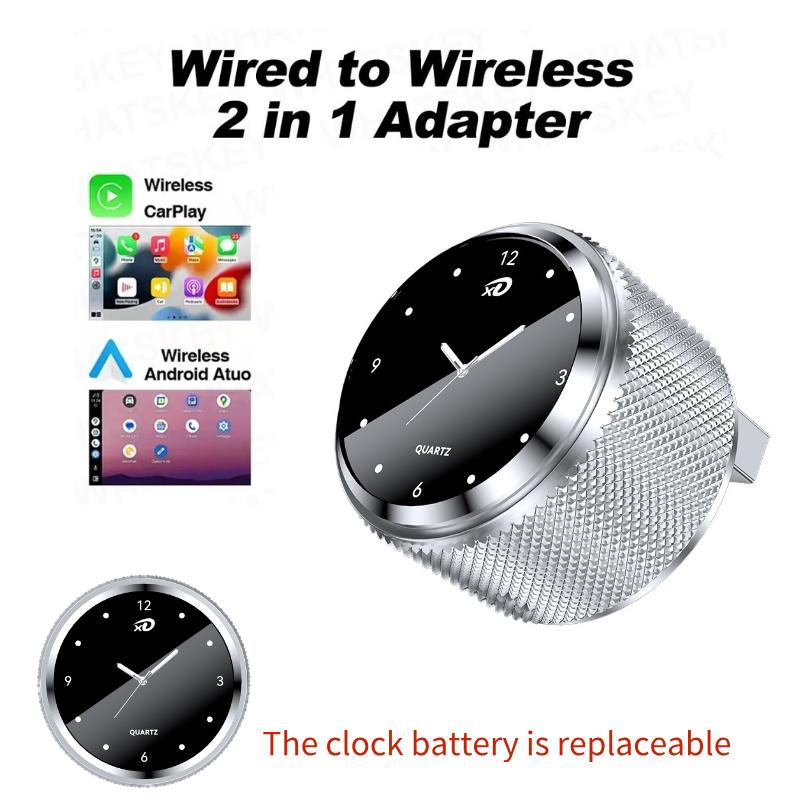 2IN1 Wireless Carplay Adapter Wired To Wireless Carplay Adapter with Car Clock for OEM Car Navigation System Plug & Play