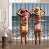 1 шт. Печатная шторка для душа «Старые друзья на отдыхе» с крючками - Утолщенная полиэстеровая ткань, Дизайн с пляжной сценой, Машинная стирка