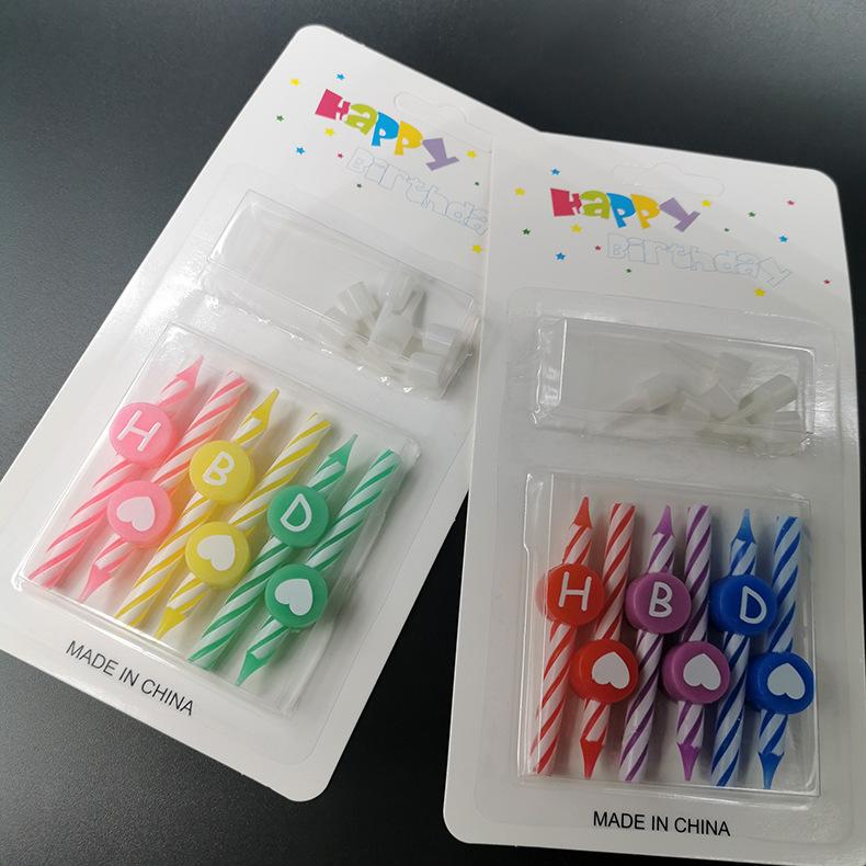 Birthday Candle Colorful Spiral HBD Happy Birthday English Letter Candle Cartoon Pattern Small Thread with Base