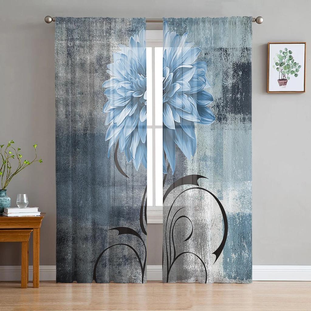 Light Pink Grey White Dahlia Texture Tulle Curtains for Living Room Kitchen Bedroom Sheer Tulle for Cafe Hotel Modern Home Decor