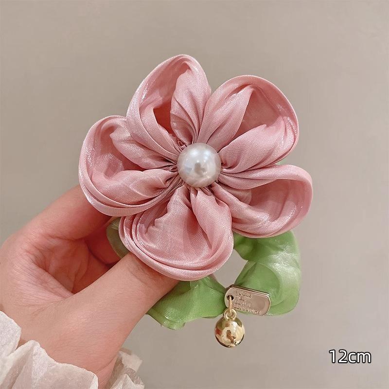 Французский Атласный Розовый Цветок Эластичные Повязки для Волос Женские Девичьи Веревки для Волос Завязки Цветок Резинки для Волос Держатель для Хвоста Аксессуары для Волос