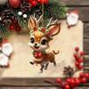 Christmas Elk Ornament Flat Acrylic Hanging Decoration Cartoon Deer Festive Pendant for