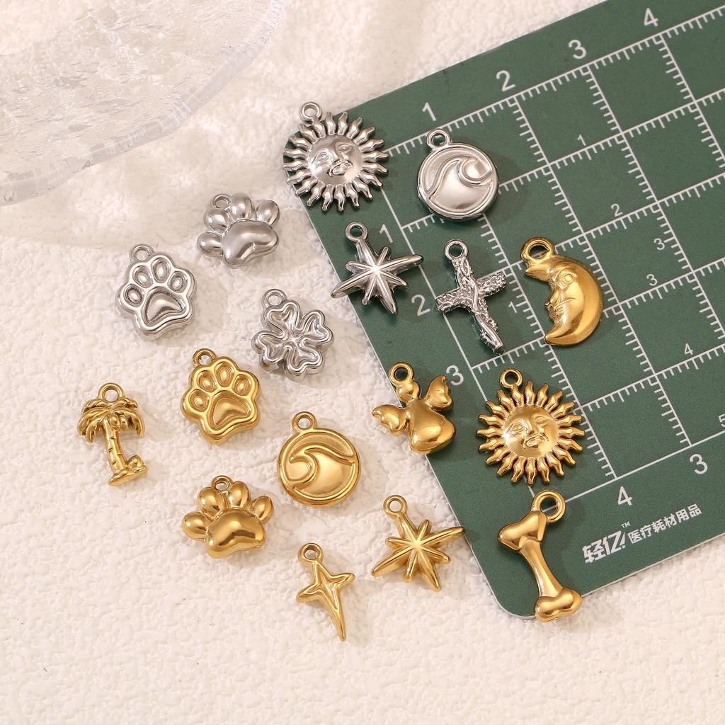 3Pcs Pet Dog Claw/Compass North Star/Sea Wave/Cat's Paw Charms Stainless Small Pendants for Necklace Bracelet DIY Jewelry Making