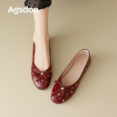 Августин красные туфли на плоской подошве для женщин 2025 новая летняя французская модель с мелким вырезом Мэри Джейн на одном ремешке маленькие кожаные туфли