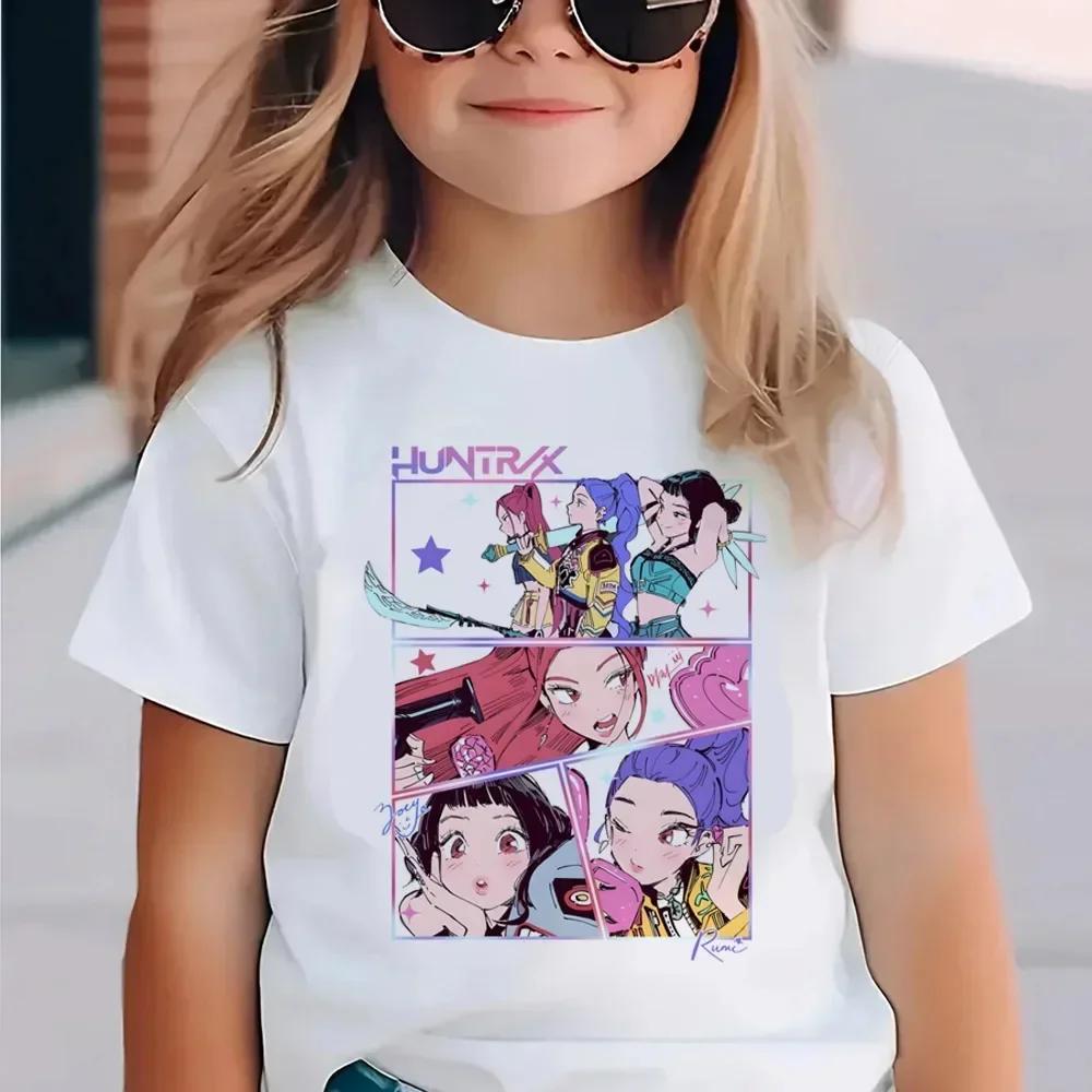 Kpop Охотник на демонов Детская одежда Футболка с коротким рукавом для девочек Милая мультяшная детская футболка Харадзюку Y2k Футболка
