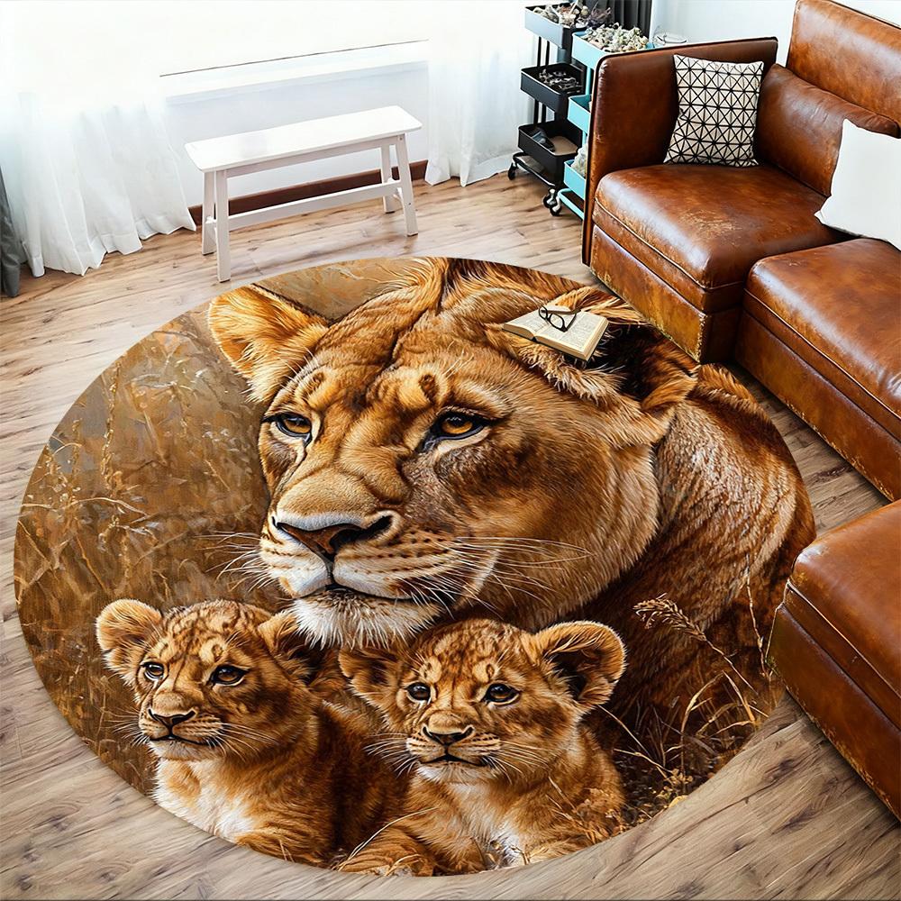 1PC lioness cubs Office Round Area Rug, Under Office Chairs Bedroom Living Room Home Decor, Carpet for Office -1110113