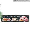 2D Flat - Vintage Aluminium Decorative Sign with The Phrase 'Tea Time' in A Pink Floral Design, Suitable for Wall Decoration in Kitchens, Dining