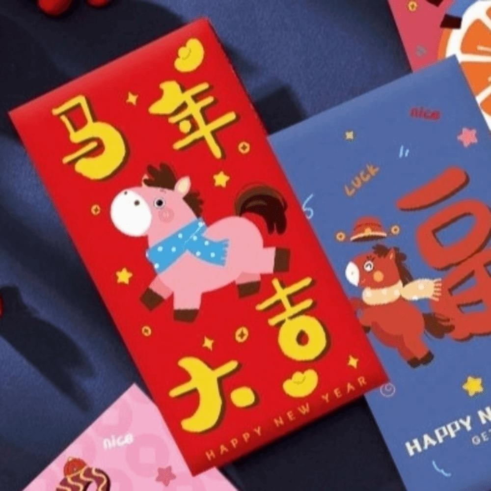 Carton Horse Year Red Envelope Chinese Style Paper Lucky Red Pockets Traditional Spring Festival Envelope Spring Festival