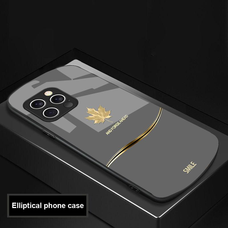 Черный кленовый лист для iPhone 16 Pro Max 15 Pro 14 13 12 Mini 11 XS Max XR 7 8 Plu SE 2022 Эллиптический стеклянный чехол для телефона