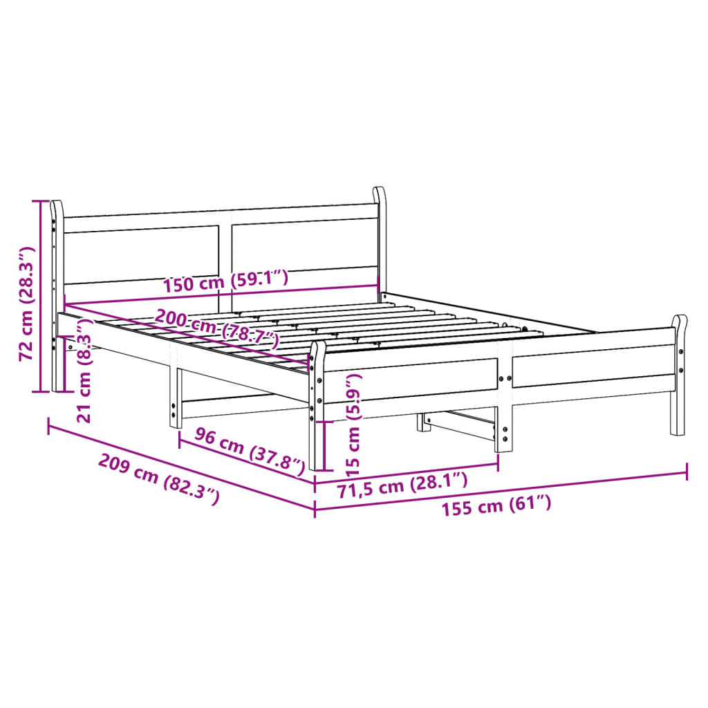 Solid Wood Bed without Mattress Wax Brown 150x200 cm Pine Wood