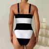 Черный белый лоскутный купальник женский сексуальный цельный купальник 2025 пуш-ап купальники с высоким вырезом полосатый купальный костюм