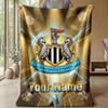 Newcastle United FC Custom Name Text Flannel Blanket Soccer Logo Personalized Fleece Throw Blanket Special Gift For Sofa Bedroom Home