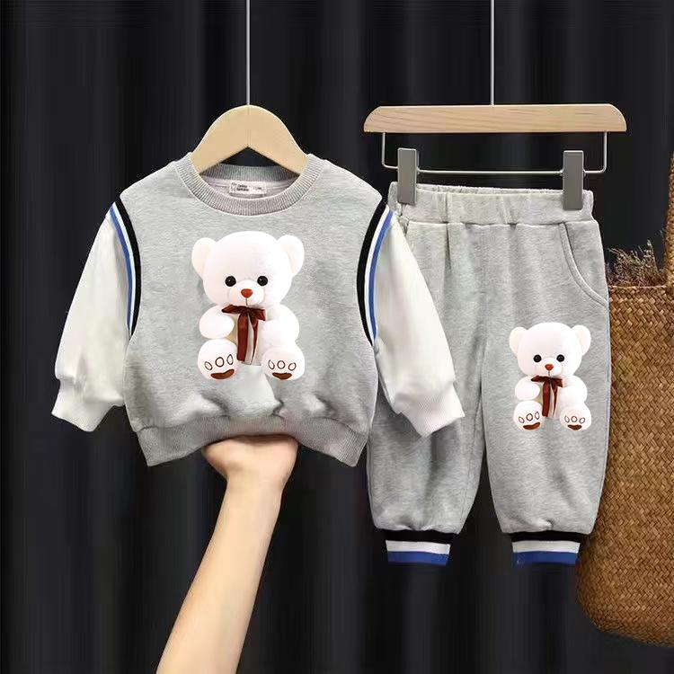 Детский супер милый детский костюм из двух частей на весну и осень, детский модный спортивный свитер с принтом медведя + штаны