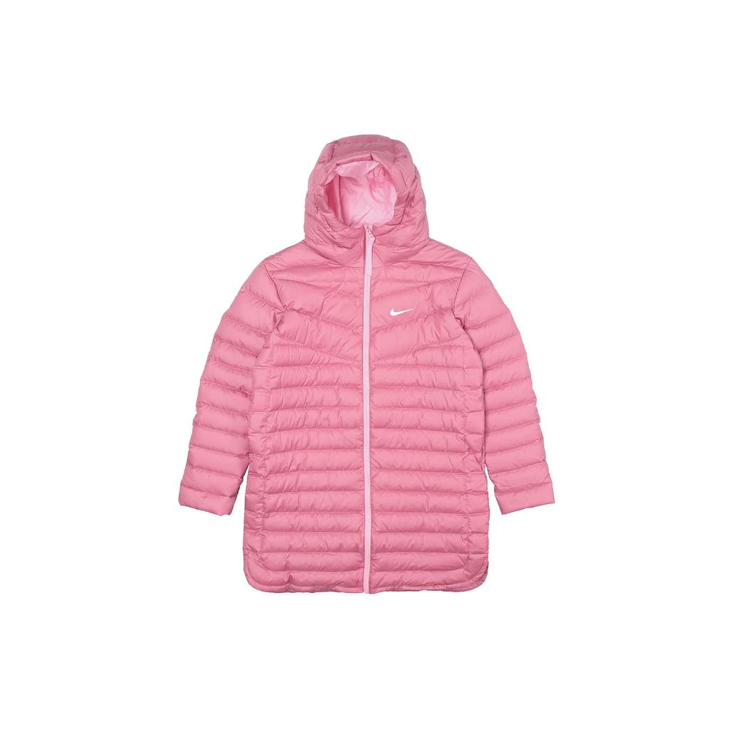 Nike Спортивная куртка Windrunner Down-Fill с капюшоном, однотонная, средней длины, с логотипом, женская, верхняя одежда, розового цвета CU5092-614